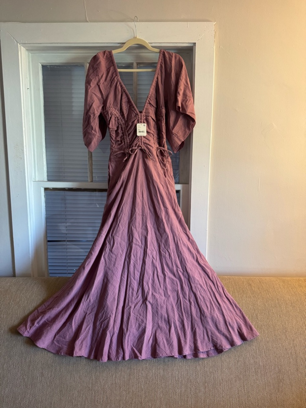 Free People Women's Mauve V-Neck Maxi Dress - Elegant Flowy Style